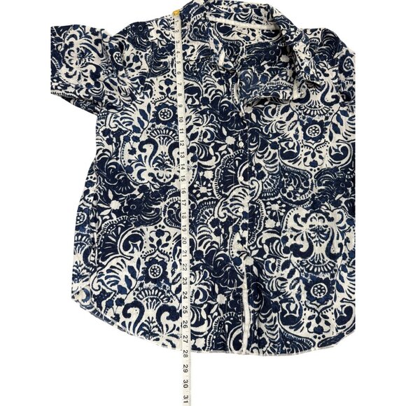 Tulip Womens Top Button-Up Blue White Shirt Cotton Long Sleeve Size XL - Picture 7 of 8